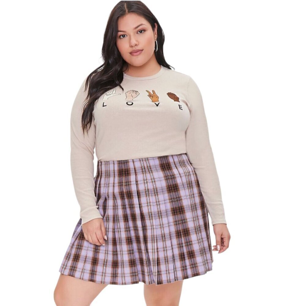 Forever 21 Lavender Plaid Schoolgirl Mini Skirt, 1X